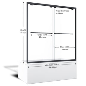 SUNNY SHOWER 60 in. W x 58 in. H Black Finish Bathtub Shower Door & Double Sliding Door for tub Size Chart