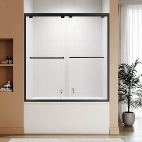 SUNNY SHOWER 1/4 inch Black Finish Bathtub Shower Door & Double Sliding Door for tub