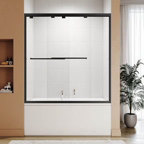 SUNNY SHOWER 1/4 inch Black Finish Bathtub Shower Door & Double Sliding Door for tub
