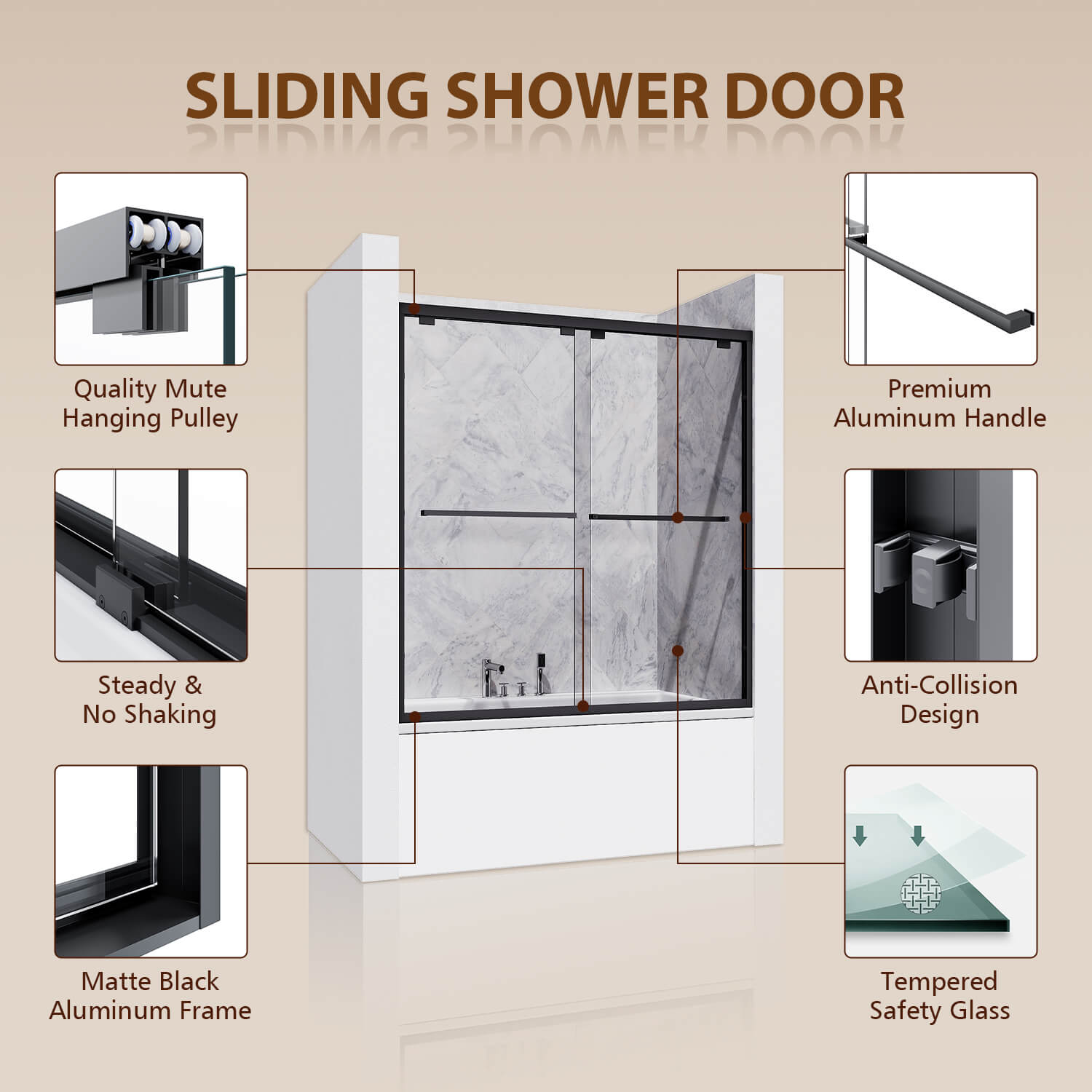 Design: Quality Mute Hanging Pulley, Steady & No Shaking, Matte Black Aluminum Frame, Premium Aluminum Handle, Anti-Collision Design, Tempered Safety Glass