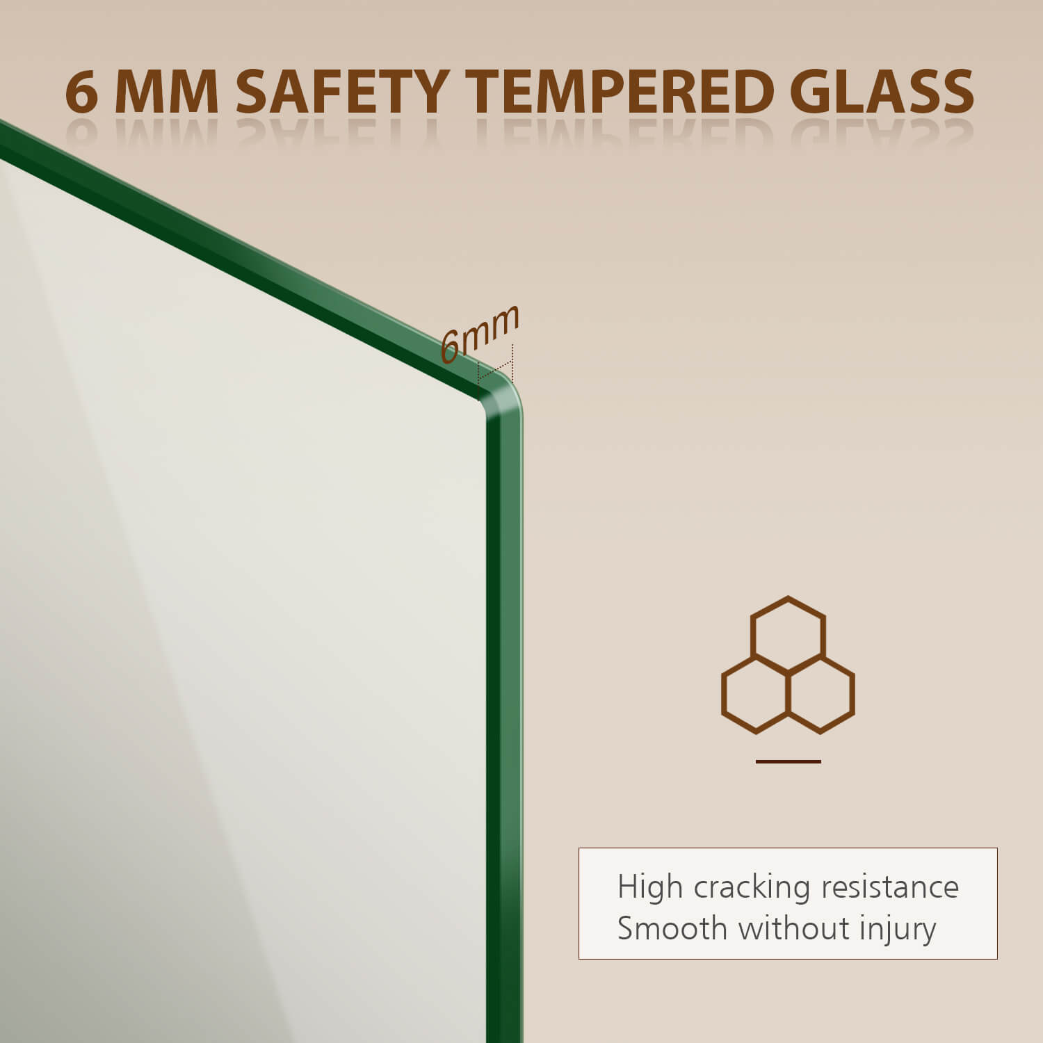 1/4 inch (6mm) thick glass- ANSI Z97.1 certified, not shatter and easy to clean, you can get on with your showering comfortably and safely. All the edges are curved for safety.