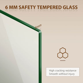1/4 inch (6mm) thick glass- ANSI Z97.1 certified, not shatter and easy to clean, you can get on with your showering comfortably and safely. All the edges are curved for safety.