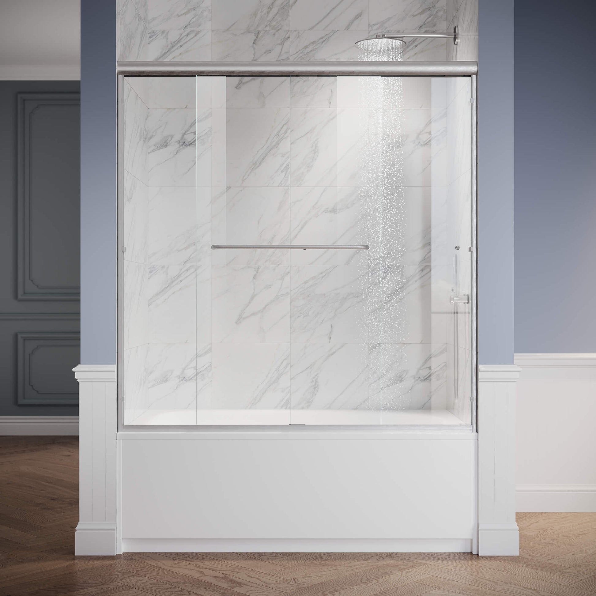SUNNY SHOWER 1/4 inch Brushed Nickel Finish Bathtub Shower Door & Double Sliding Door for tub