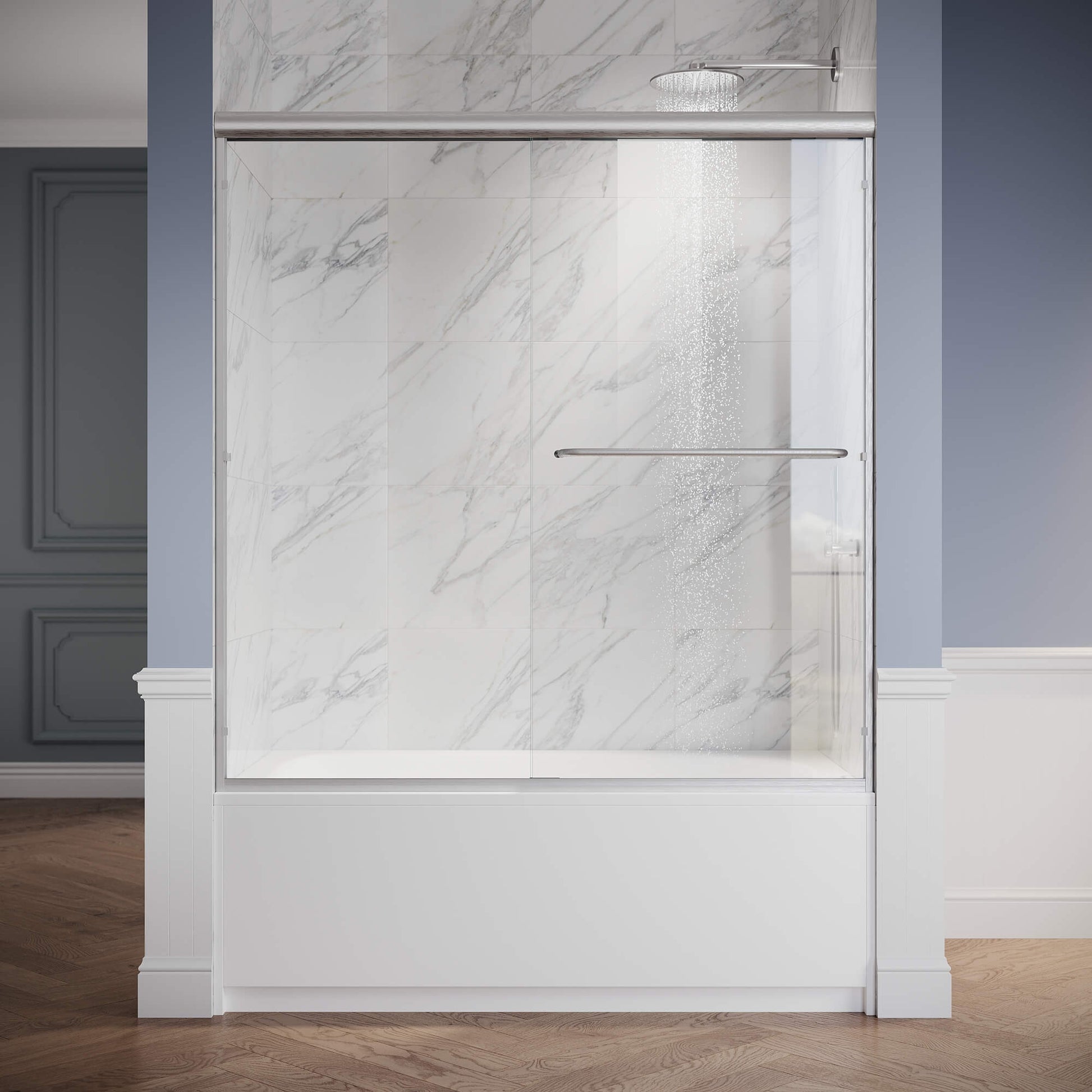 SUNNY SHOWER 1/4 inch Brushed Nickel Finish Bathtub Shower Door & Double Sliding Door for tub
