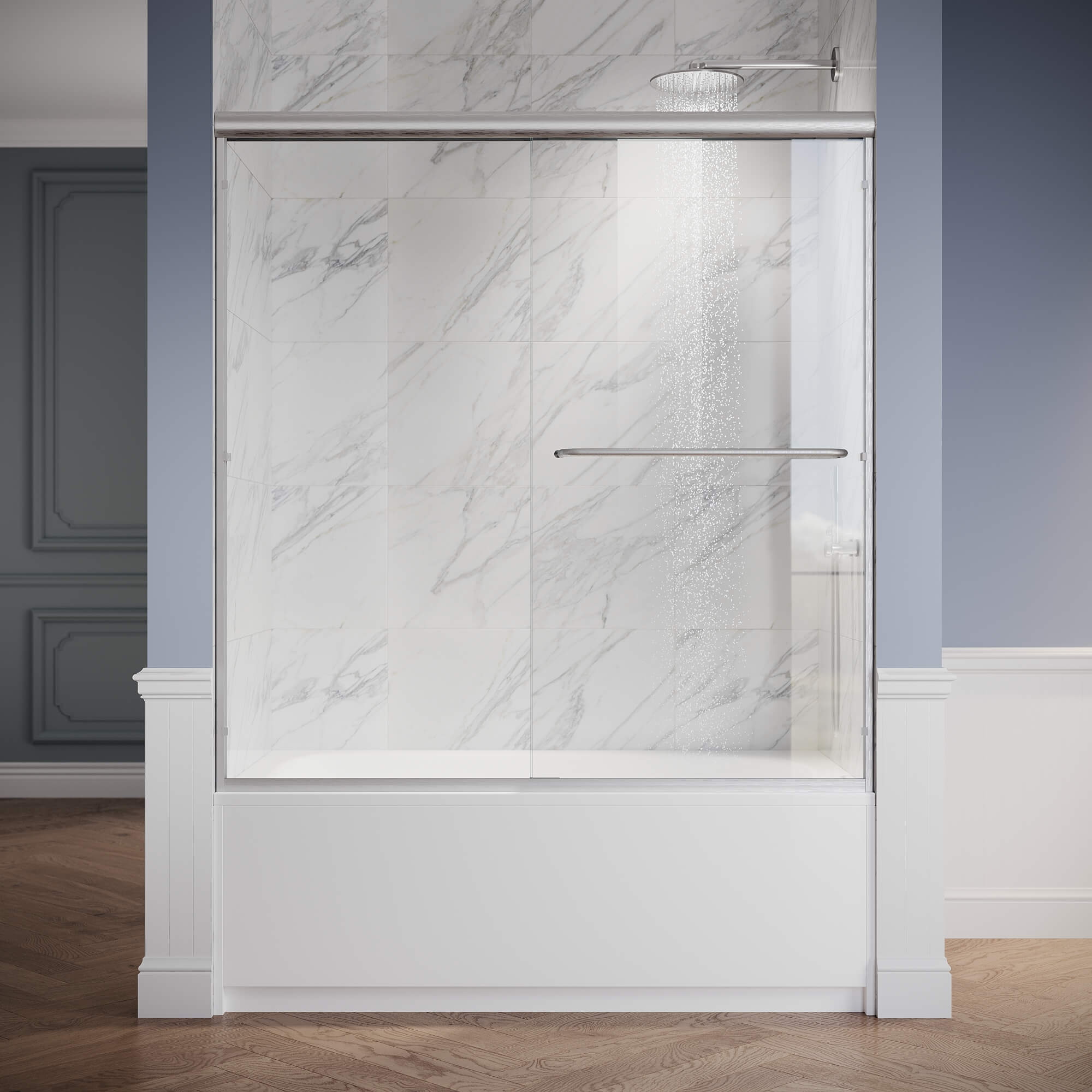 SUNNY SHOWER 1/4 inch Brushed Nickel Finish Bathtub Shower Door & Double Sliding Door for tub