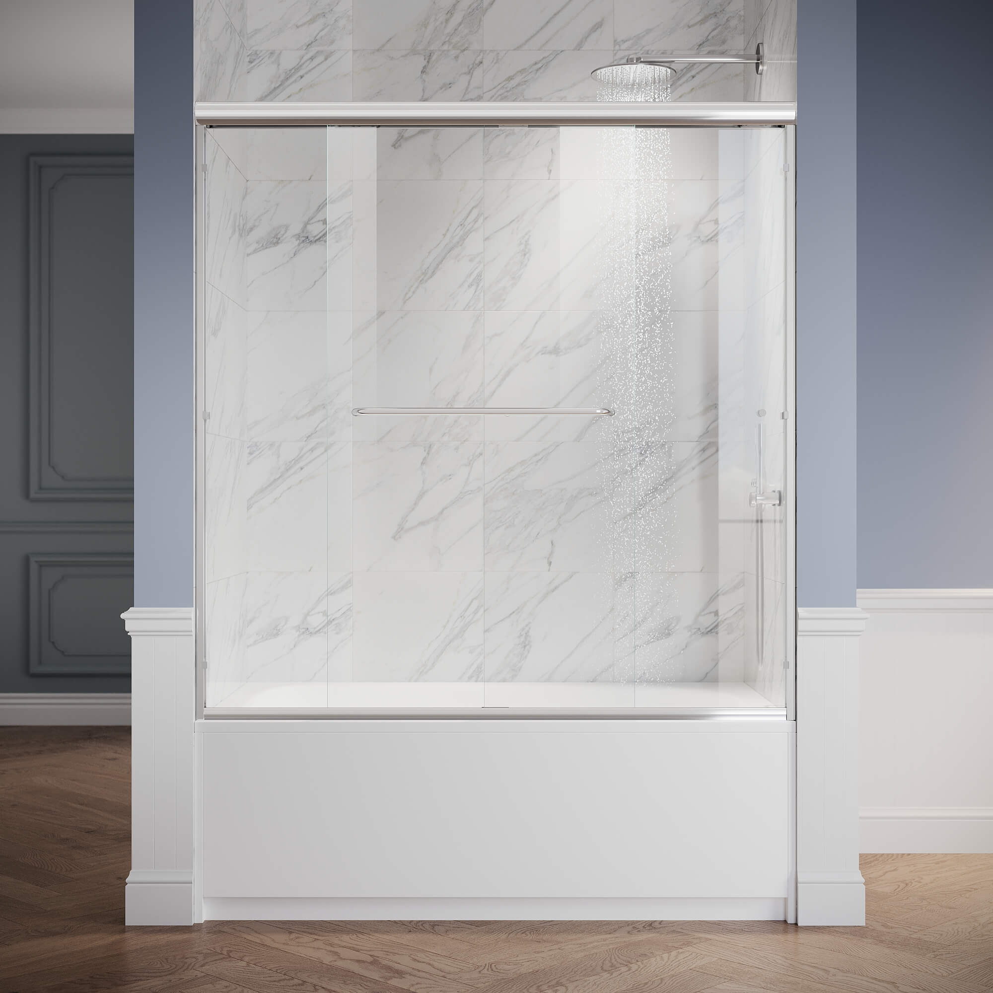 SUNNY SHOWER 1/4 inch Chrome Finish Bathtub Shower Door & Double Sliding Door for tub