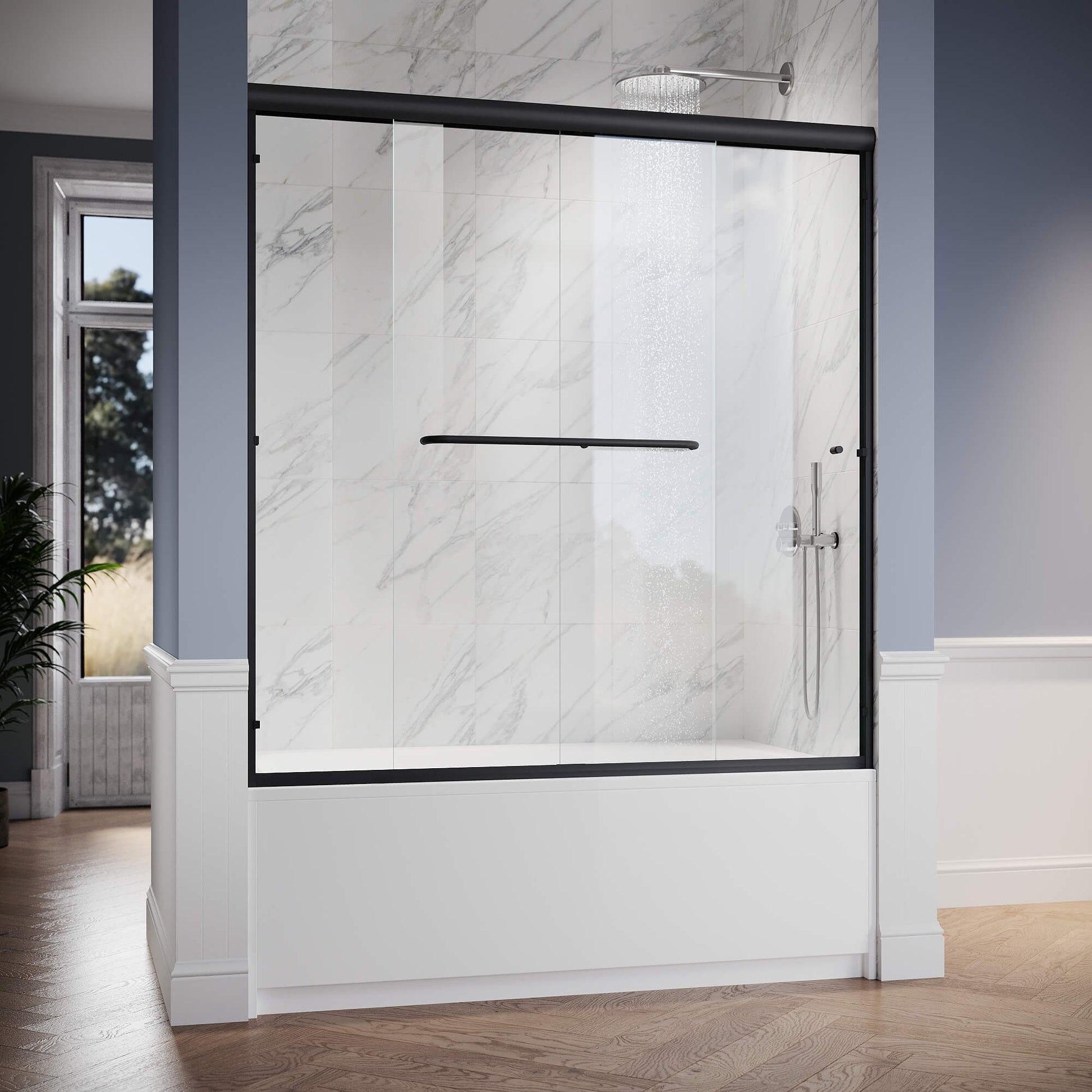 SUNNY SHOWER 1/4 inch Black Finish Bathtub Shower Door & Double Sliding Door for tub