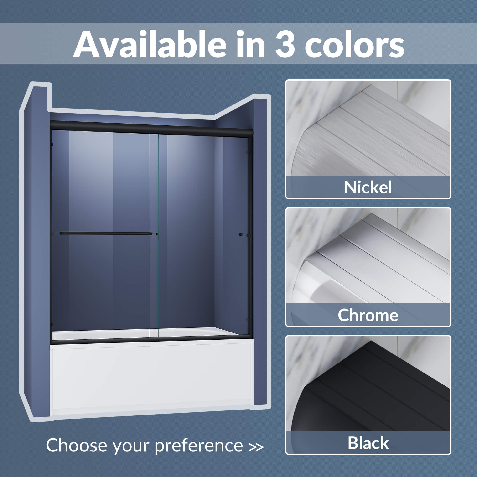 Available in 3 colors: Nickel, Chrome, Black