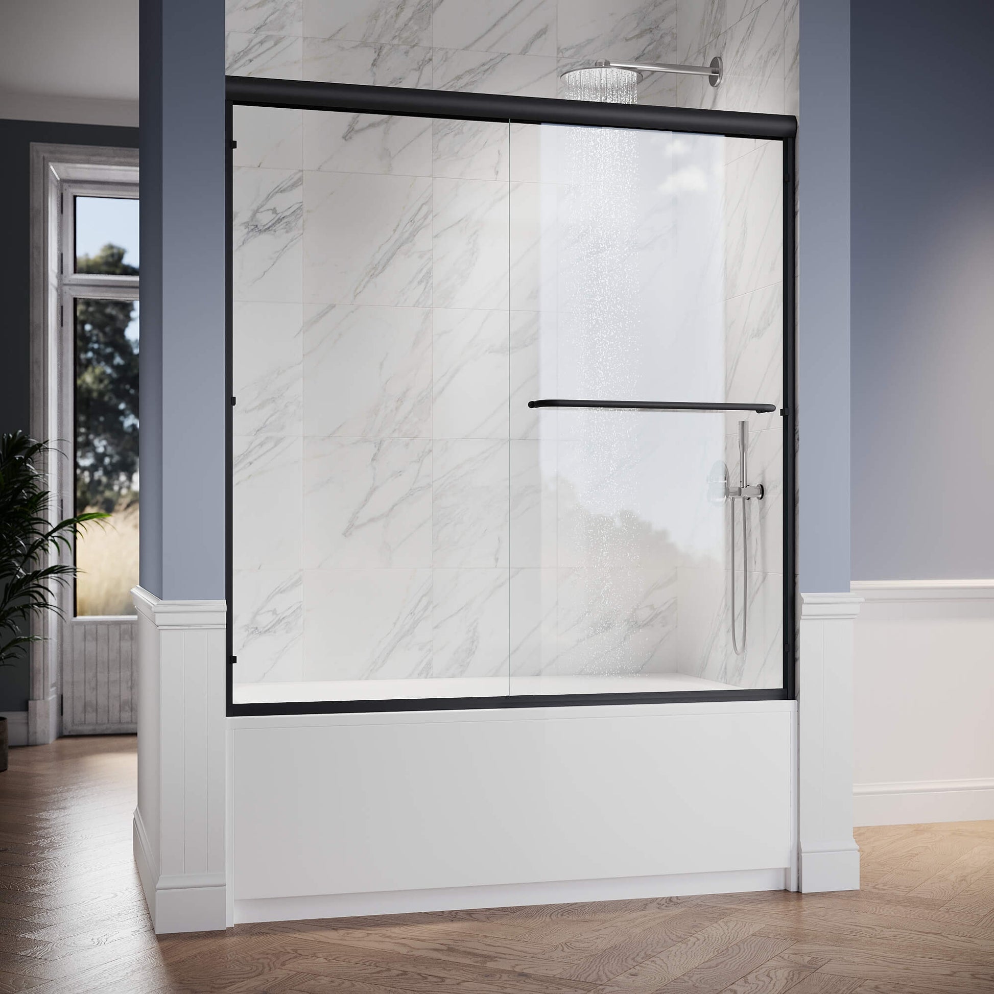 SUNNY SHOWER 1/4 inch Black Finish Bathtub Shower Door & Double Sliding Door for tub