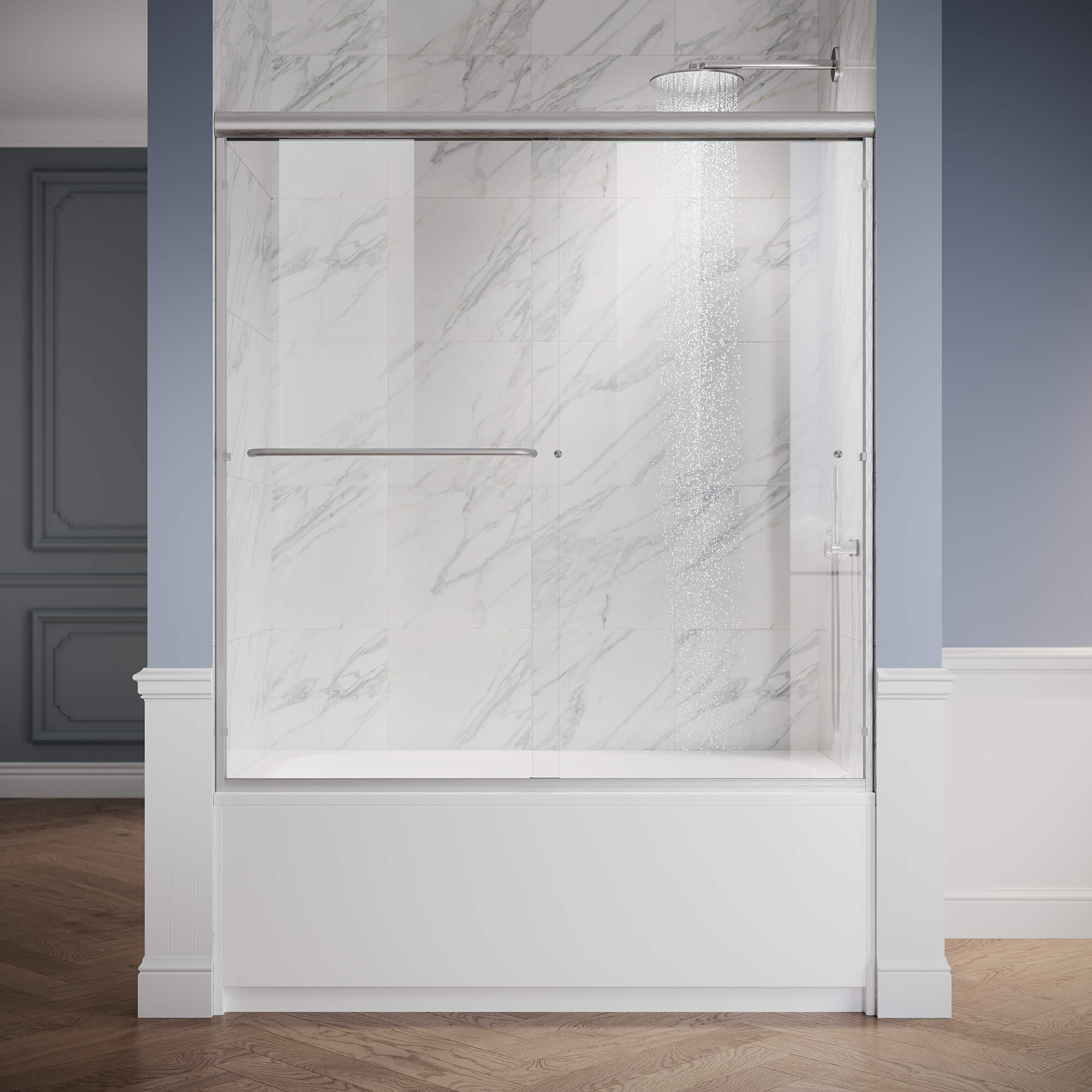SUNNY SHOWER 1/4 inch Brushed Nickel Finish Bathtub Shower Door & Double Sliding Door for tub
