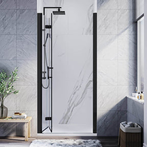 SUNNY SHOWER 1/4 inch Black Finish Bifold Shower Door with Semi-Frameless Clear Tempered Glass