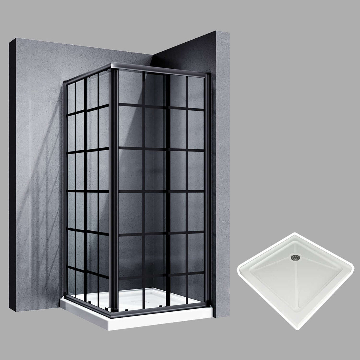 SUNNY SHOWER 1/4 inch Black Brushed Nickel Corner Square Shower Enclosure with Double Sliding Doors and White Square Base