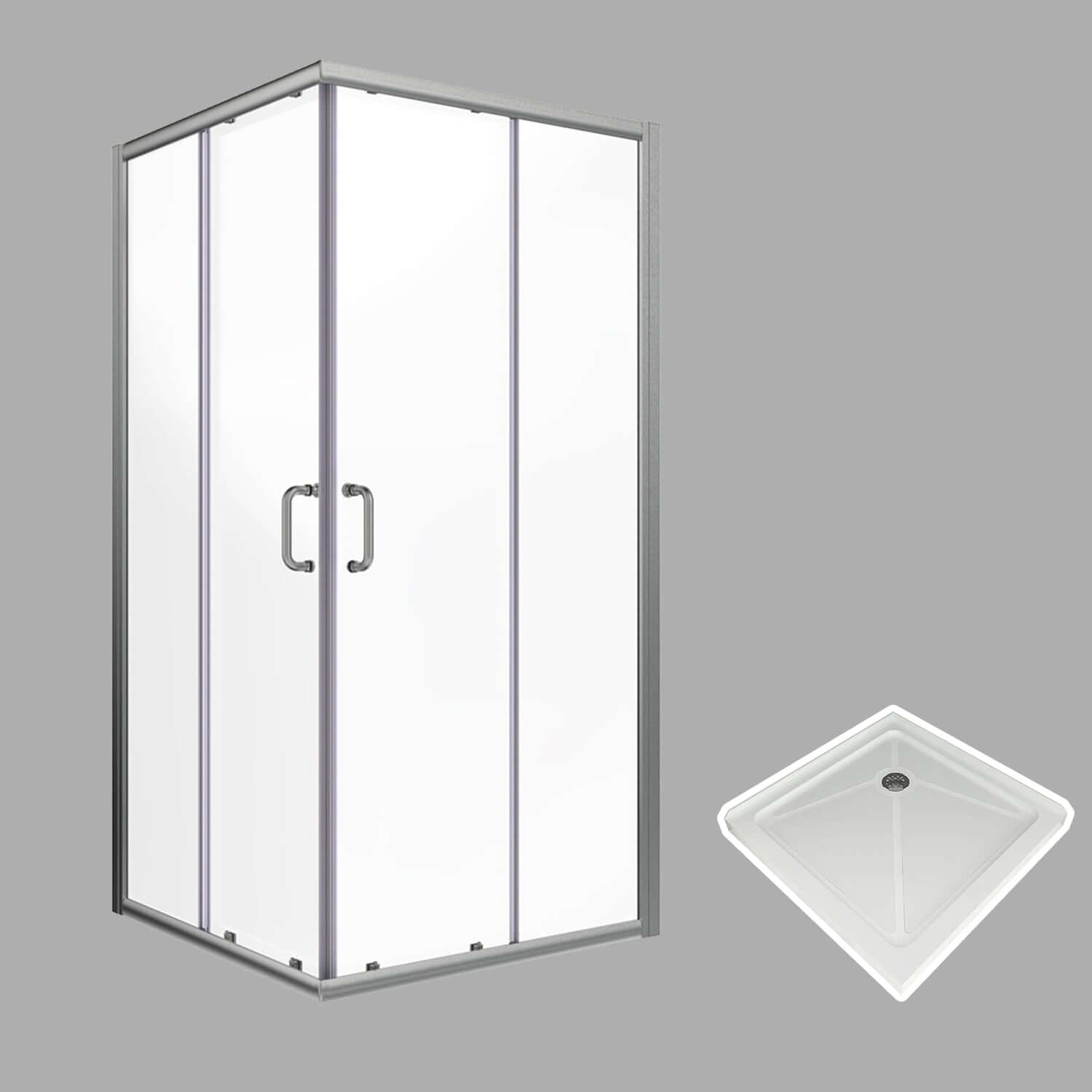 SUNNY SHOWER 1/4 inch Brushed Nickel Finish Corner Square Shower Enclosure with Double Sliding Doors and White Square Base