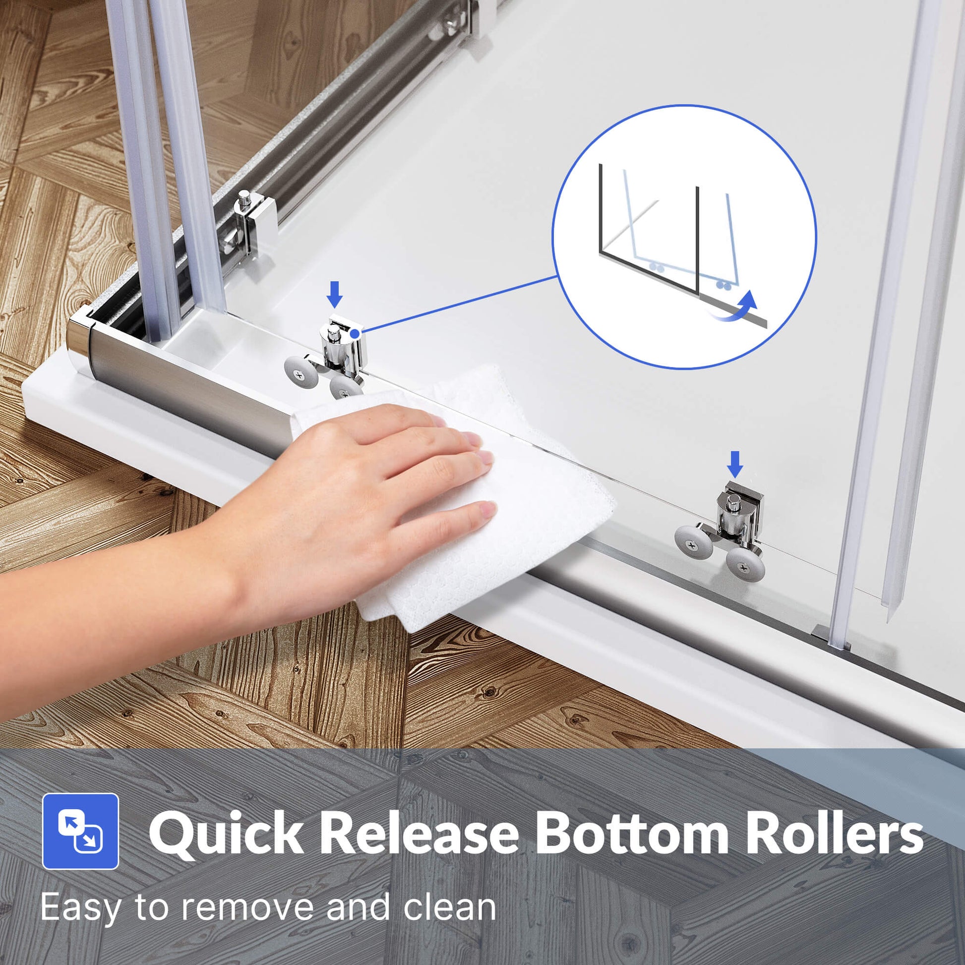 Quick Release Bottom Rollers: Easy to remove and clean