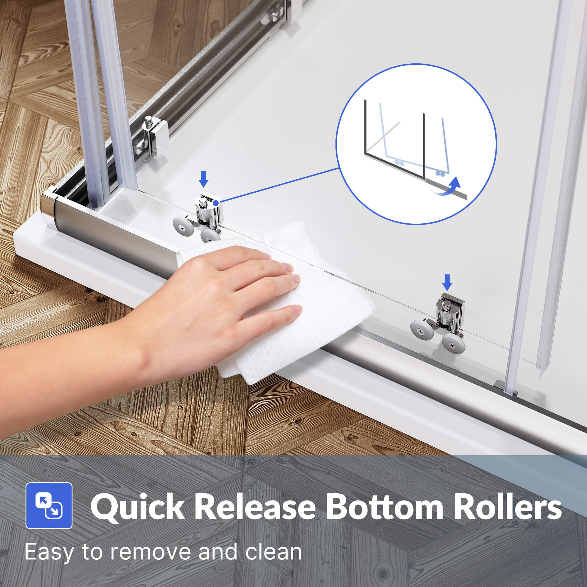 Quick Release Bottom Rollers: Easy to remove and clean