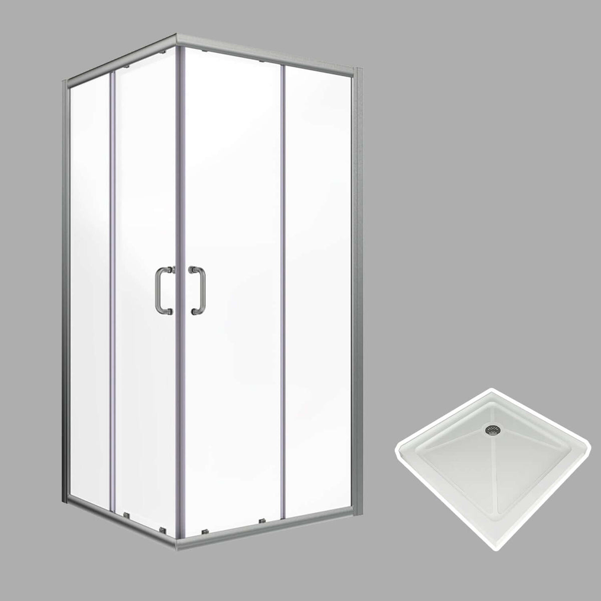 SUNNY SHOWER 1/4 inch Brushed Nickel Finish Corner Square Shower Enclosure with Double Sliding Doors and White Square Base