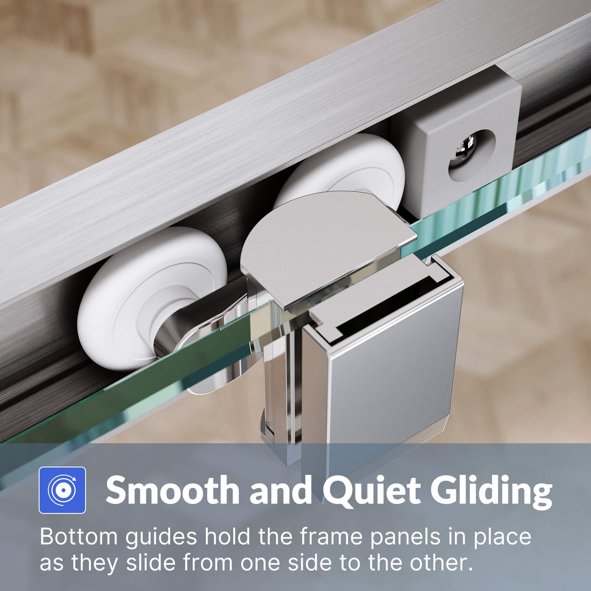 Smooth and Quiet Gliding: Bottom guides hold the frame panels in place as they slide from one side to the other