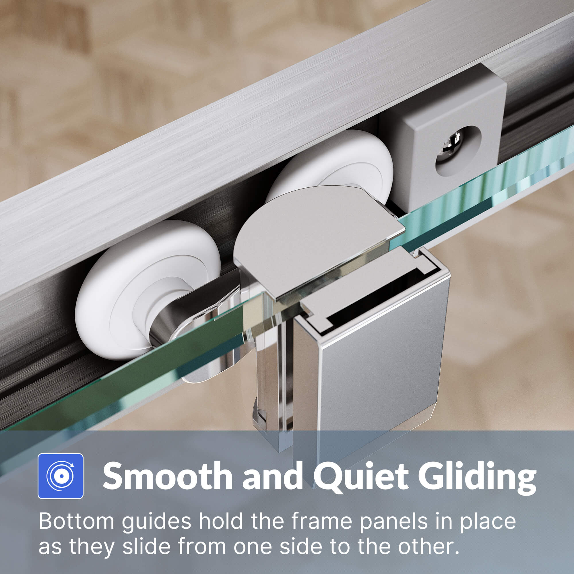 Smooth and Quiet Gliding: Bottom guides hold the frame panels in place as they slide from one side to the other