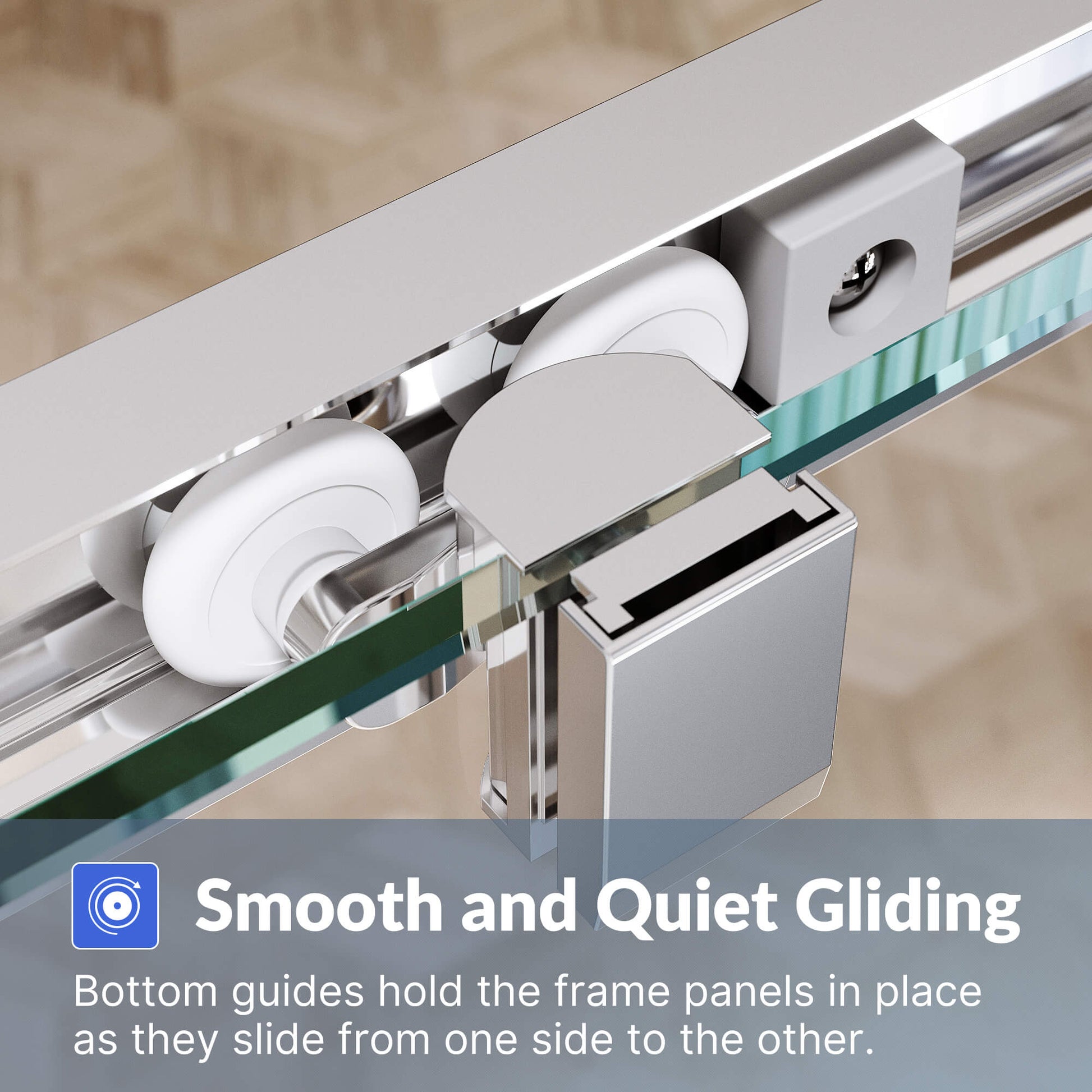 Smooth and Quiet Gliding: Bottom guides hold the frame panels in place as they slide from one side to the other