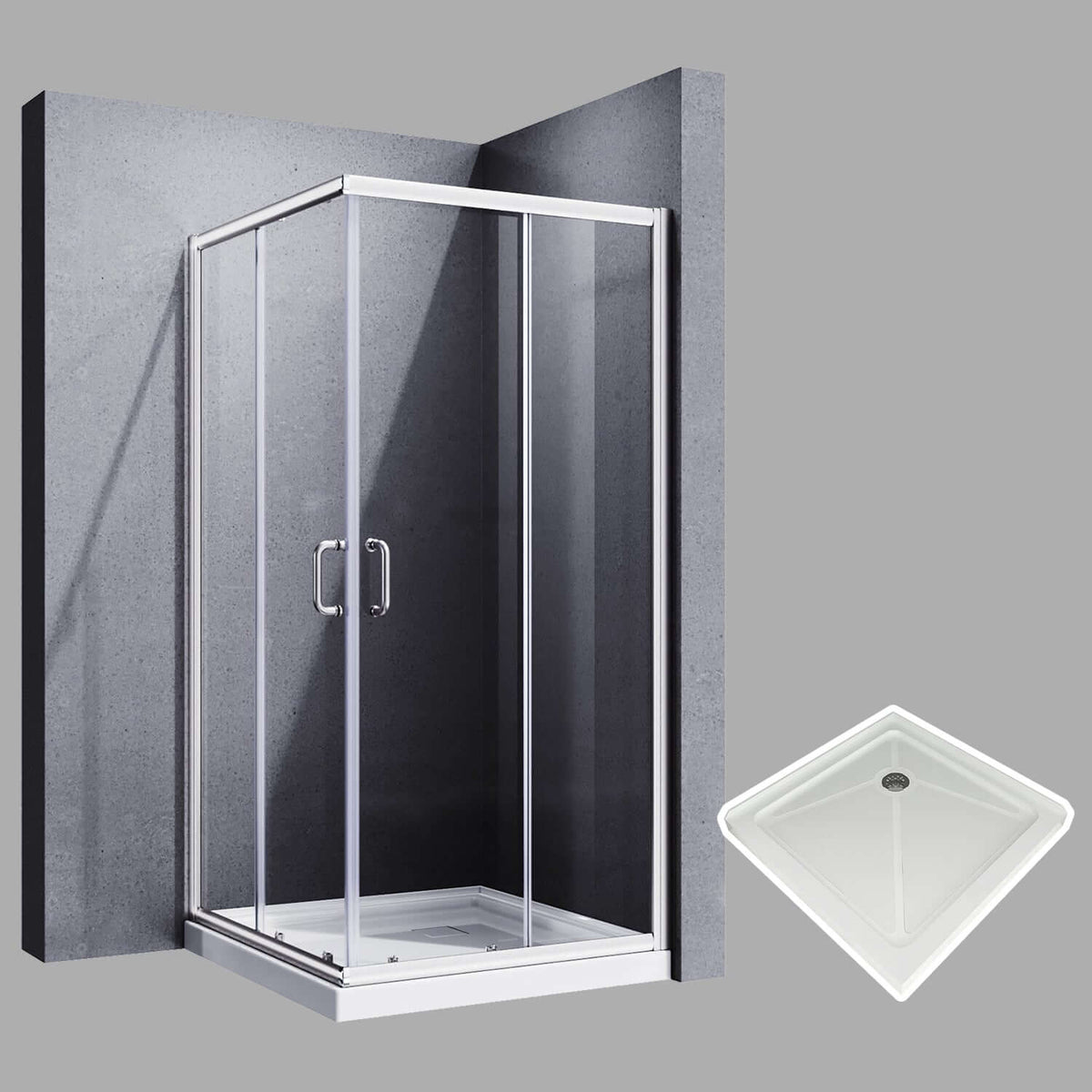 SUNNY SHOWER 1/4 inch Chrome Finish Corner Square Shower Enclosure with Double Sliding Doors and White Square Base
