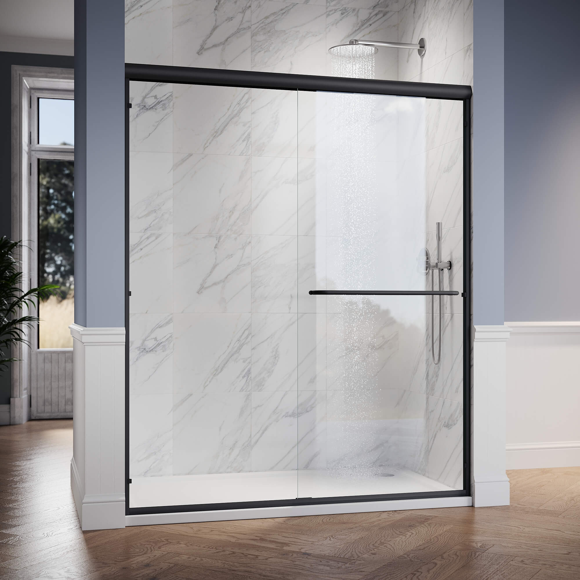 SUNNY SHOWER 1/4 inch Black Finish Double Sliding Shower Doors