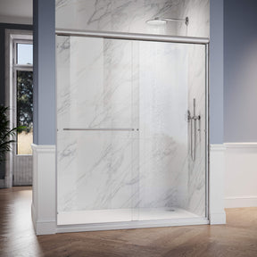 SUNNY SHOWER 1/4 inch Brushed Nickel Finish Double Sliding Shower Doors