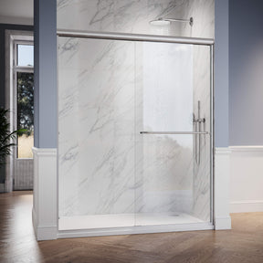 SUNNY SHOWER 1/4 inch Brushed Nickel Finish Double Sliding Shower Doors