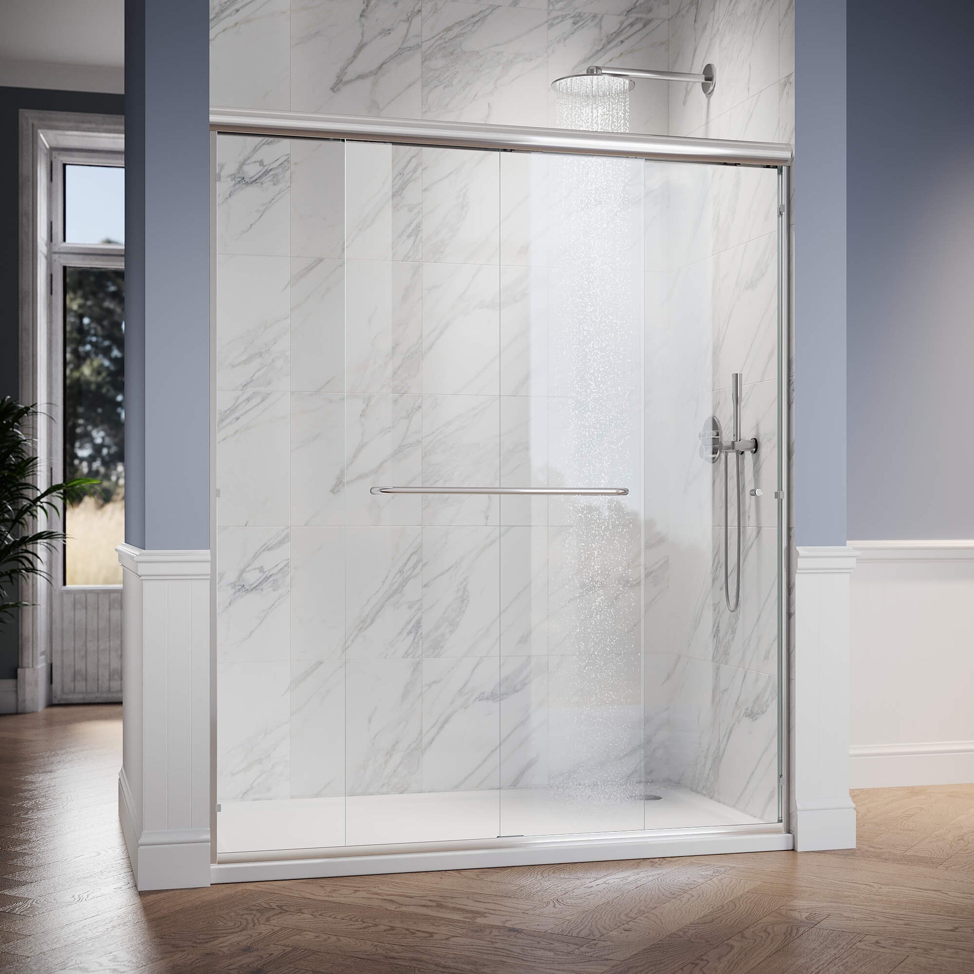 SUNNY SHOWER 1/4 inch Chrome Finish Double Sliding Shower Doors