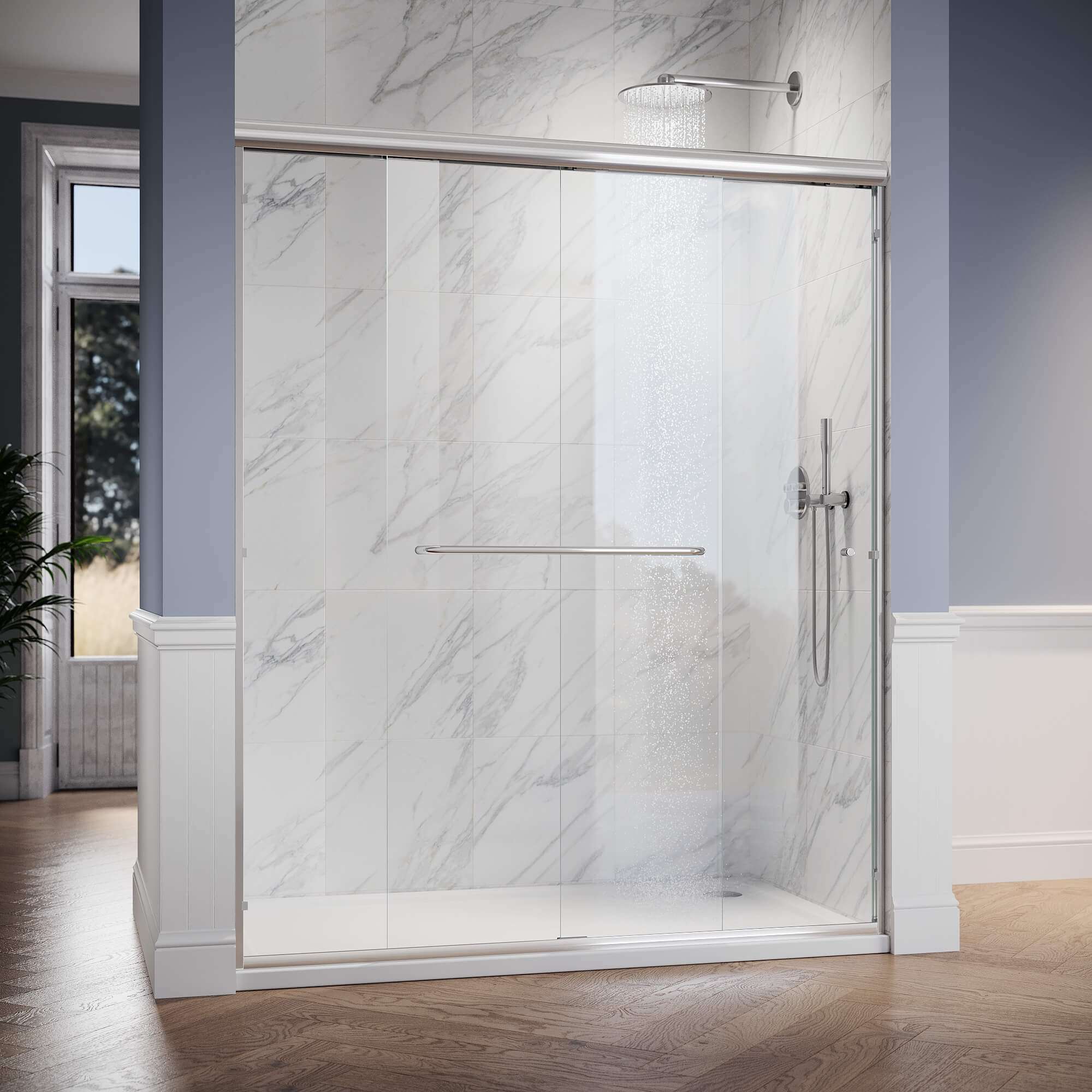 SUNNY SHOWER 1/4 inch Chrome Finish Double Sliding Shower Doors