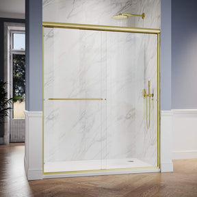 SUNNY SHOWER 1/4 inch Gold Finish Double Sliding Shower Doors