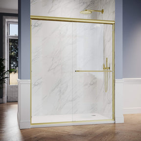 SUNNY SHOWER 1/4 inch Gold Finish Double Sliding Shower Doors