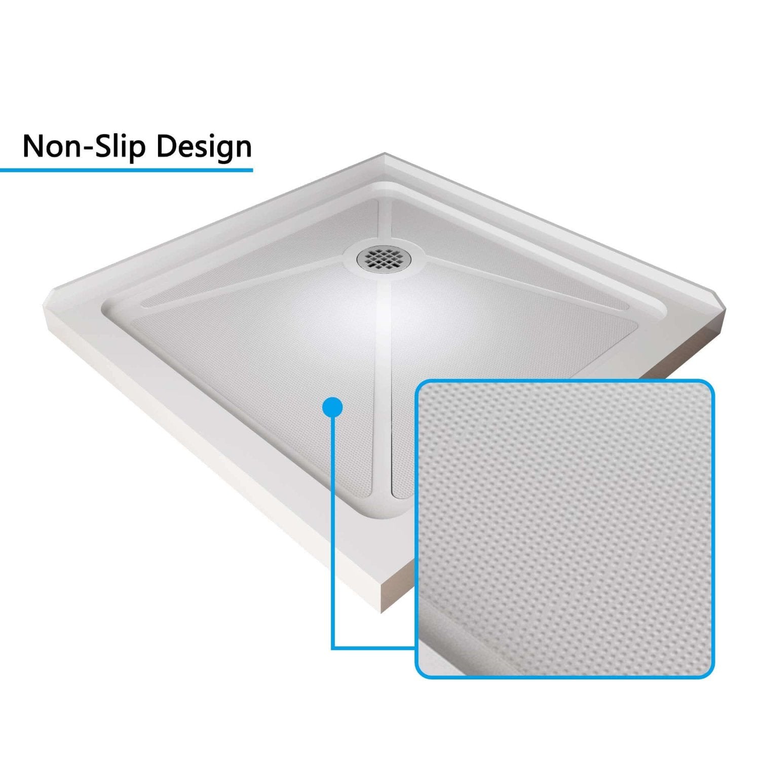 SUNNY SHOWER 34 in. W x 34 in. D x 3 in. H White Corner Drain Square Bases Non-Slip Design - SUNNY SHOWER