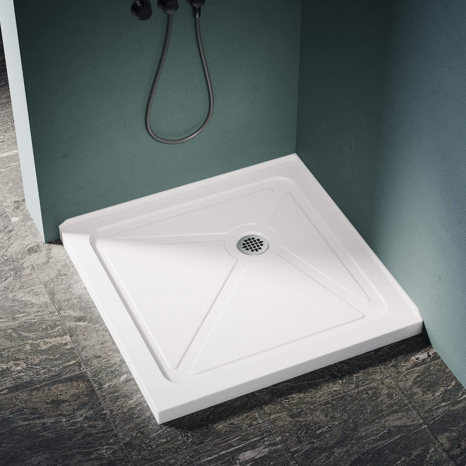 SUNNY SHOWER 34 in. W x 34 in. D x 3 in. H White Corner Drain Square Bases