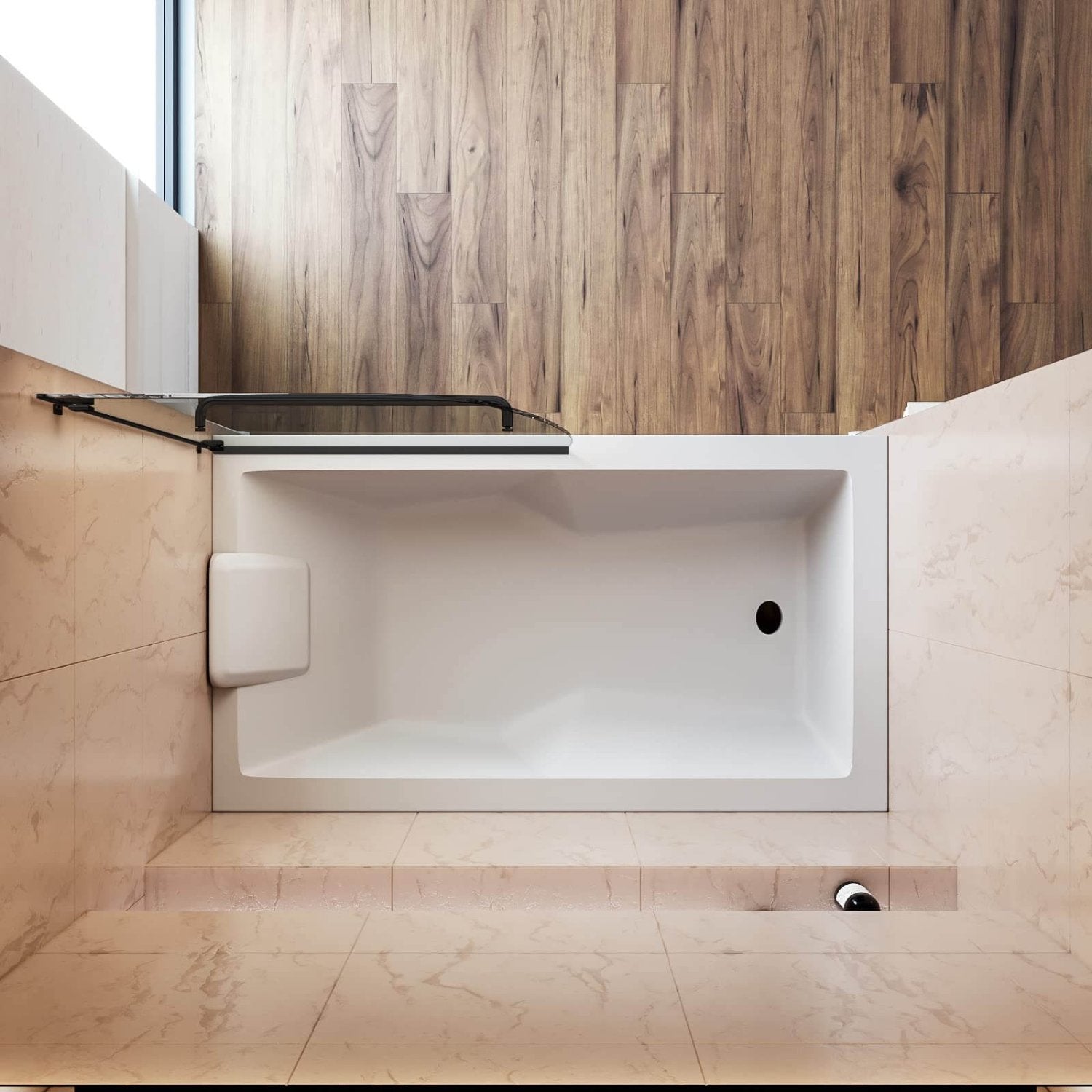 SUNNY SHOWER 34" x 58" Black Finish Bathtub Shower Door & Frameless Hinged Door for tub Overhead View