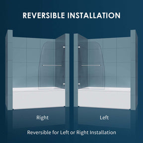 Reversible for right or left door opening installation. Suitable for installation on any straight bathtub