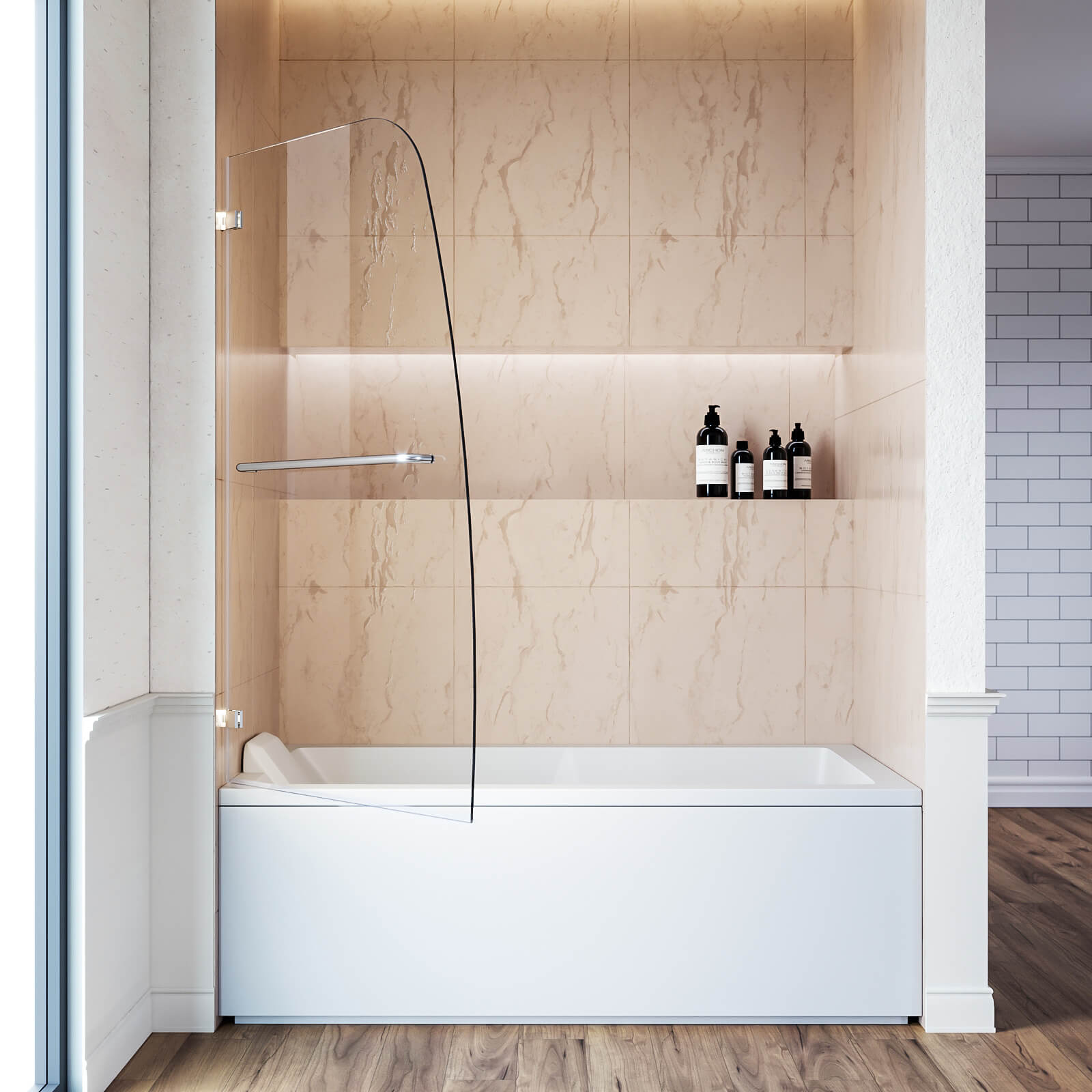 SUNNY SHOWER 34" x 58" Chrome Finish Bathtub Shower Door & Frameless Hinged Door for tub
