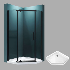 SUNNY SHOWER 36.5" W x 36.5" D x 72" H Black Finish Pivot Enclosures With Pivot Door And White Diamond Bases