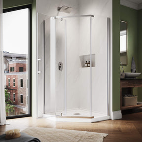 SUNNY SHOWER 36.5" W x 36.5" D x 72" H Chrome Finish Corner Diamond Shower Enclosure with Pivot Door