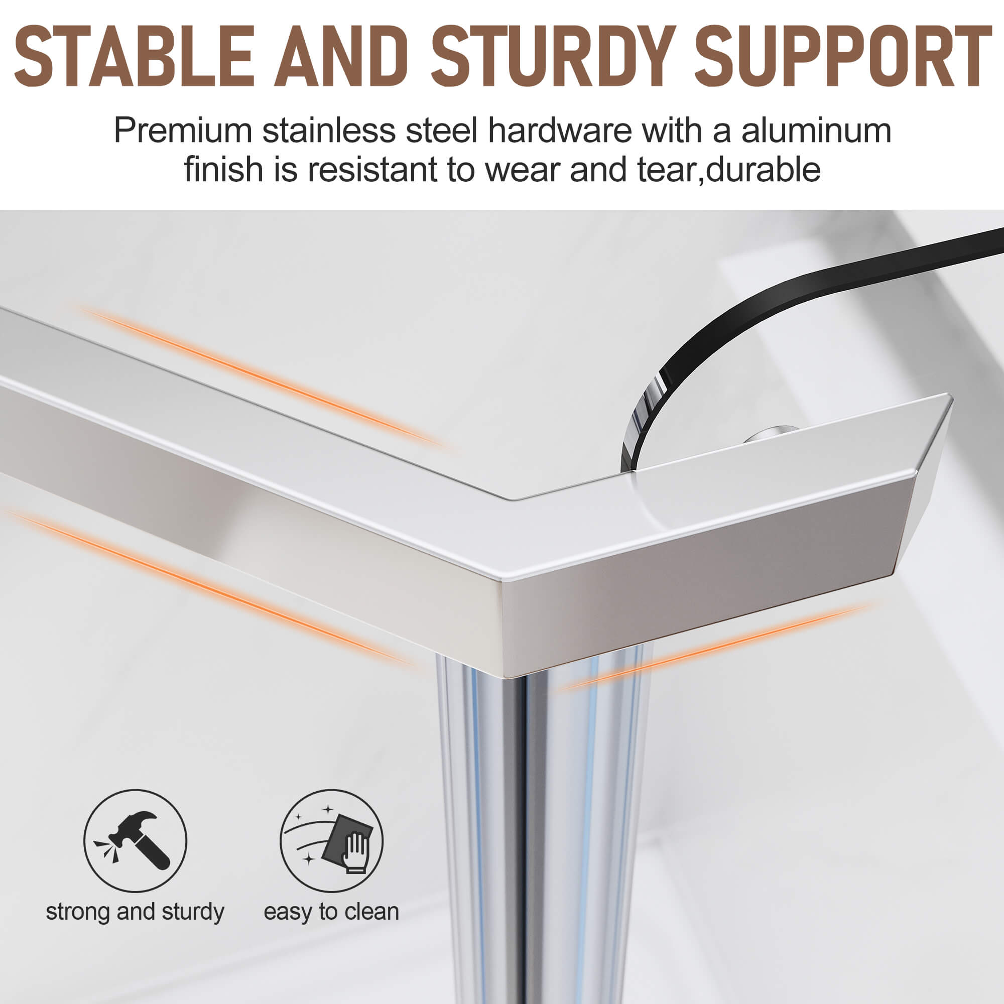 STABLE AND STURDY SUPPORT: Premium stainless steel hardware with a aluminum finish is resistant to wear and tear, durable