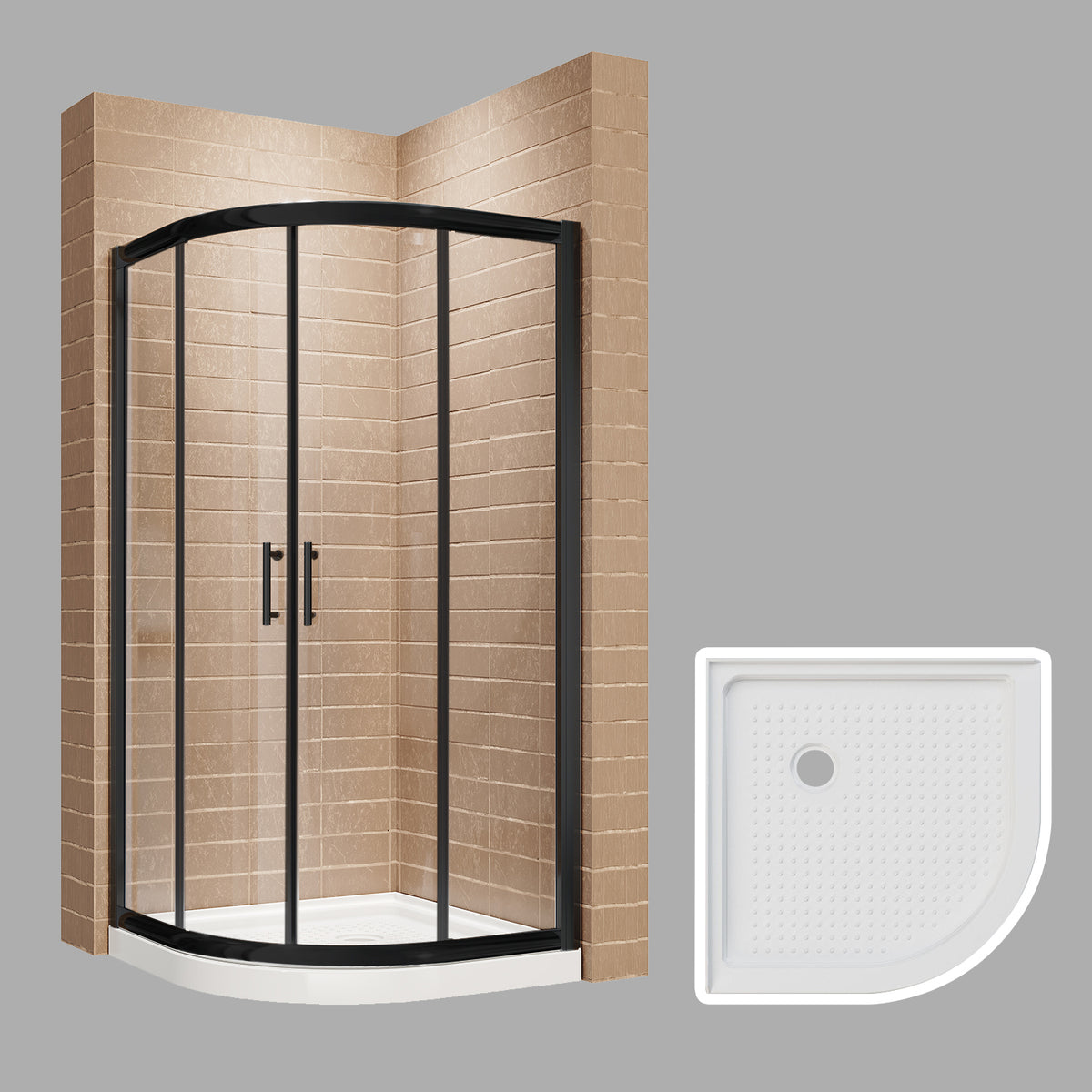 SUNNY SHOWER 36.7 in. W x 36.7 in. D x 72 in. H Black Finish Quadrant Corner Enclosures With Double Sliding Doors And White Quadrant Base