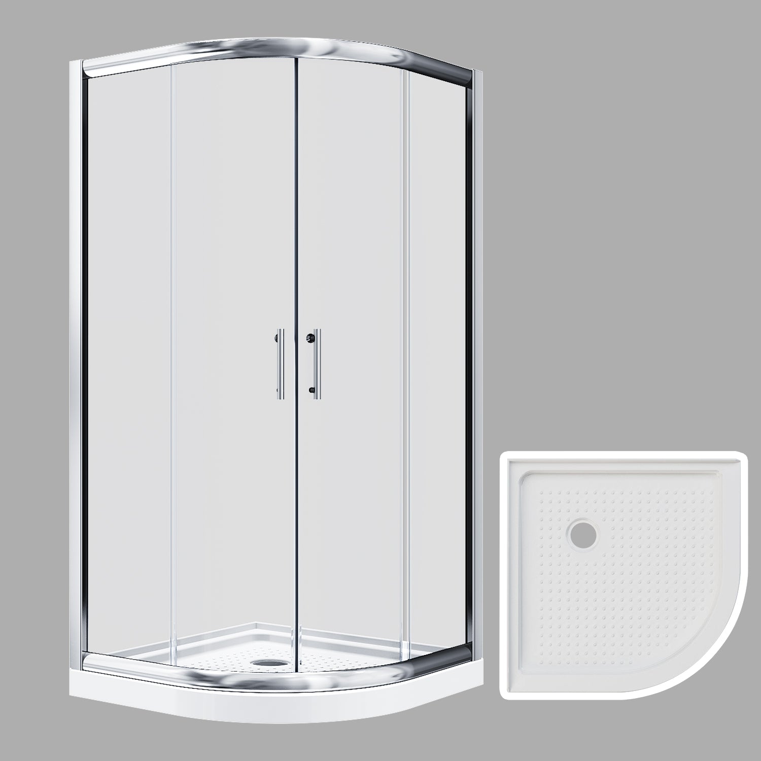 SUNNY SHOWER 36.7 in. W x 36.7 in. D x 72 in. H Chrome Finish Quadrant Enclosures With Double Sliding Doors And White Quadrant Base