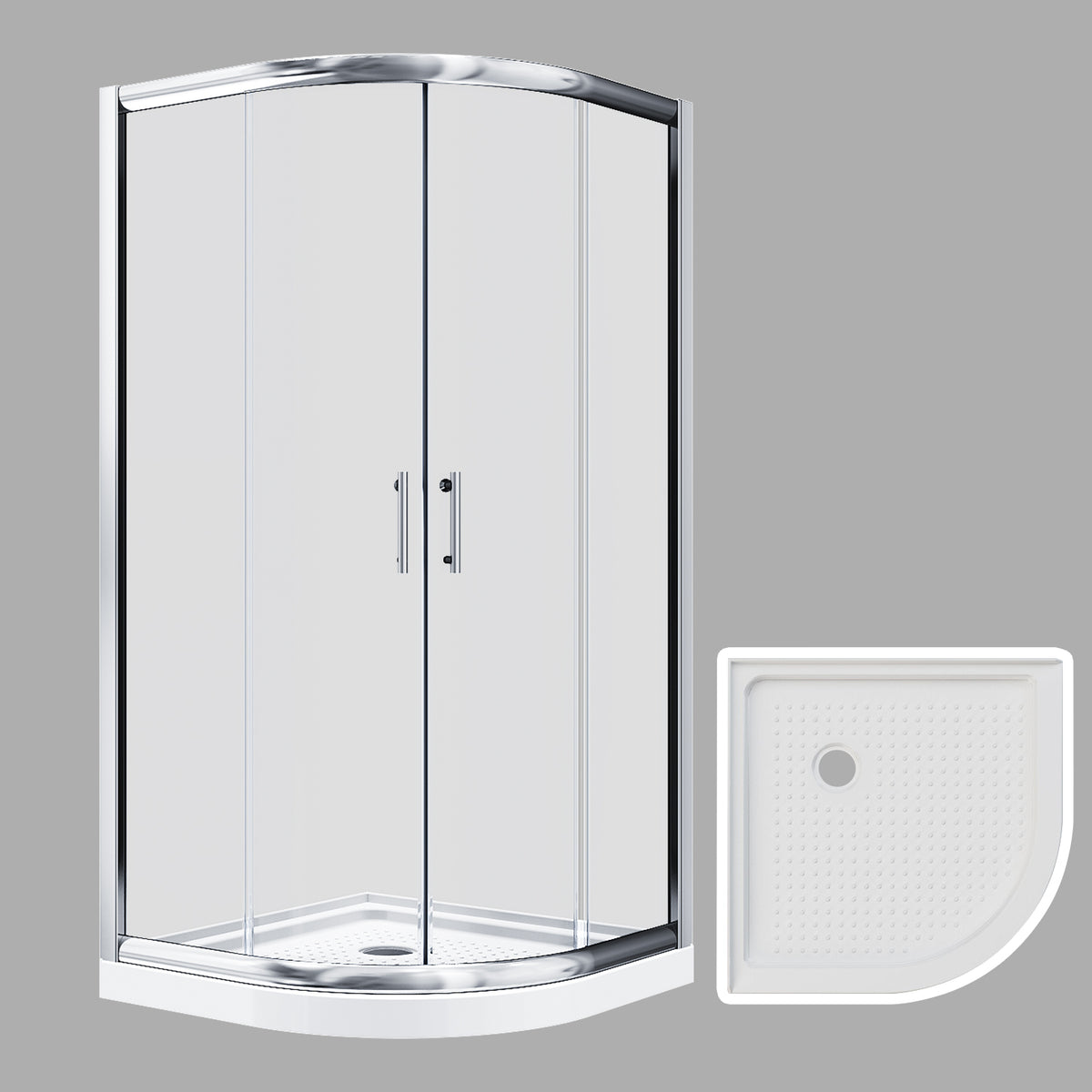 SUNNY SHOWER 36.7 in. W x 36.7 in. D x 72 in. H Chrome Finish Quadrant Enclosures With Double Sliding Doors And White Quadrant Base