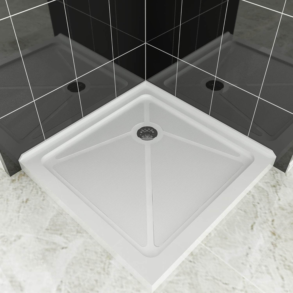 SUNNY SHOWER 36 in. W x 36 in. D x 3 in. H White Corner Drain Square Bases - SUNNY SHOWER