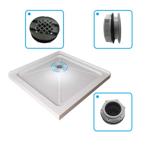 SUNNY SHOWER 36 in. W x 36 in. D x 3 in. H White Corner Drain Square Bases Detali - SUNNY SHOWER