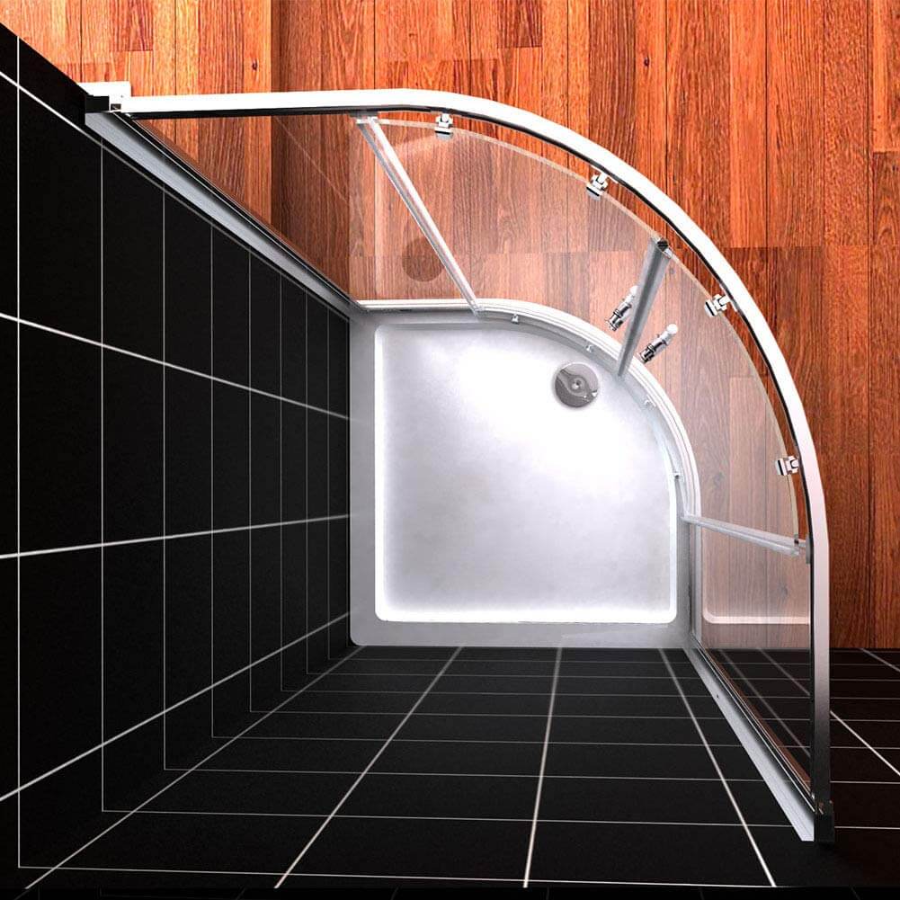 SUNNY SHOWER 38 in. W x 38 in. D x 3 in. H White Corner Drain Quadrant Base Overhead View