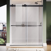 SUNNY SHOWER 3/8 inch Black Finish Frameless Double Sliding Shower Doors