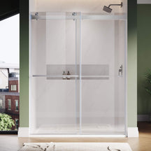 SUNNY SHOWER 3/8 inch Brushed Nickel Finish Frameless Double Sliding Shower Doors