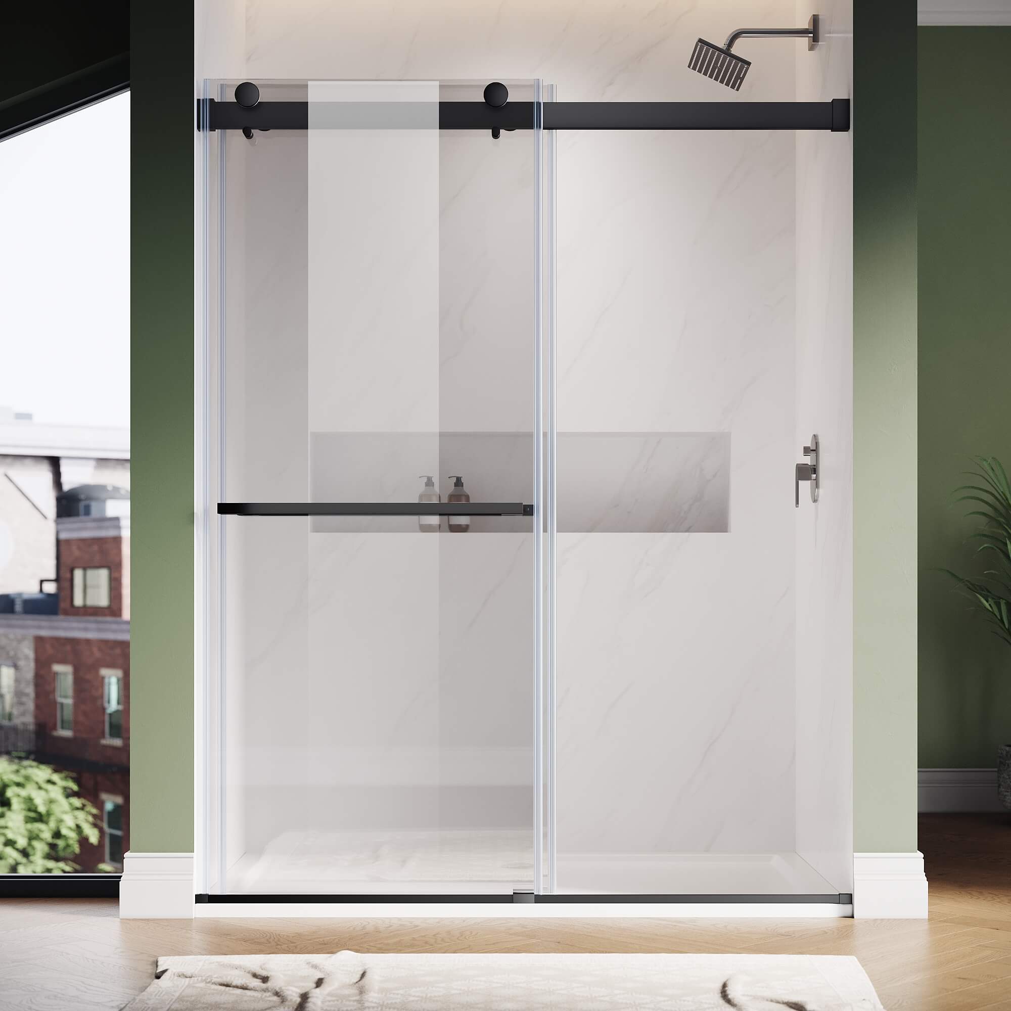 SUNNY SHOWER 3/8 inch Black Finish Frameless Double Sliding Shower Doors