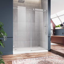 SUNNY SHOWER 3/8 inch Brushed Nickel Finish Frameless Sliding Shower Doors