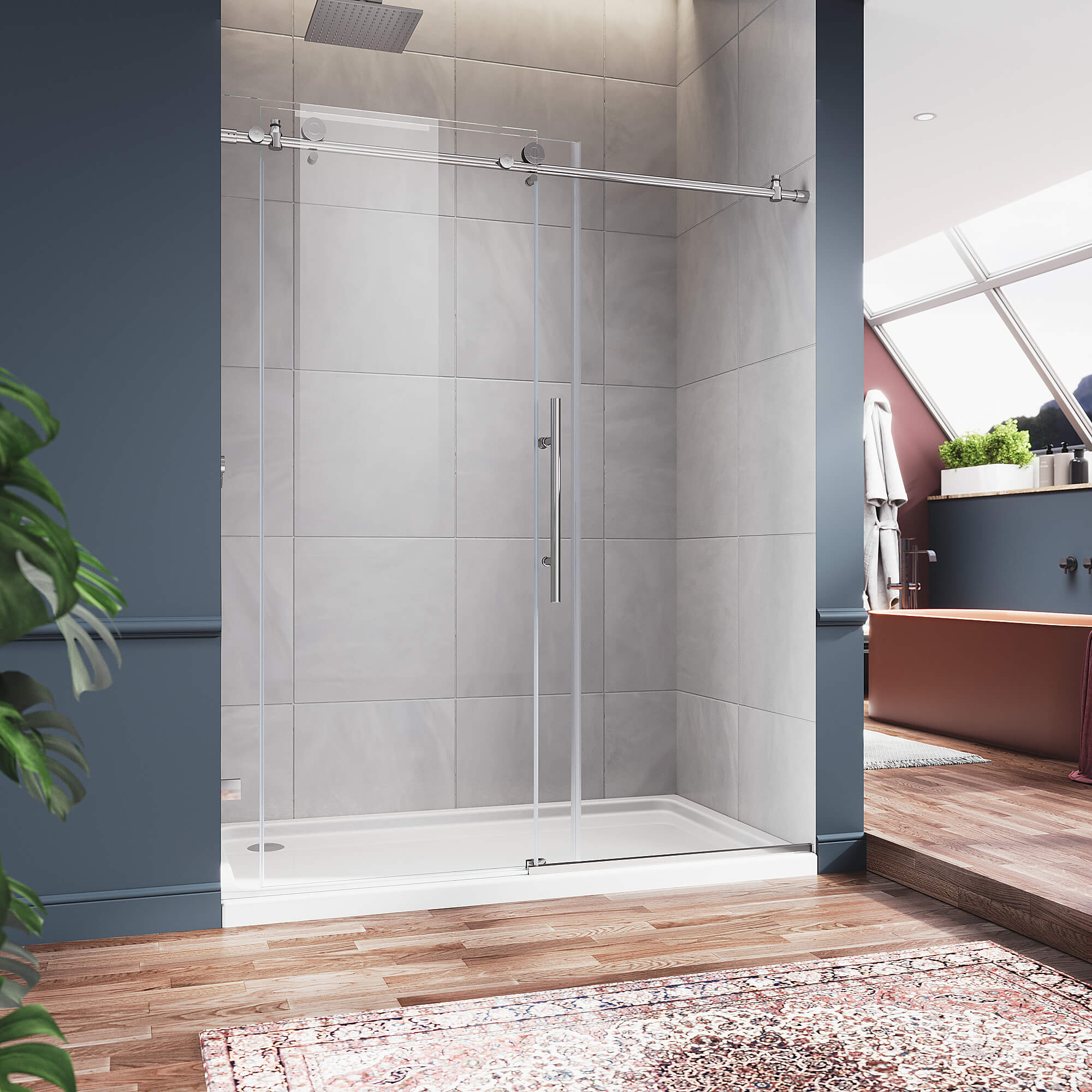 SUNNY SHOWER 3/8 inch Chrome Finish Frameless Sliding Shower Doors